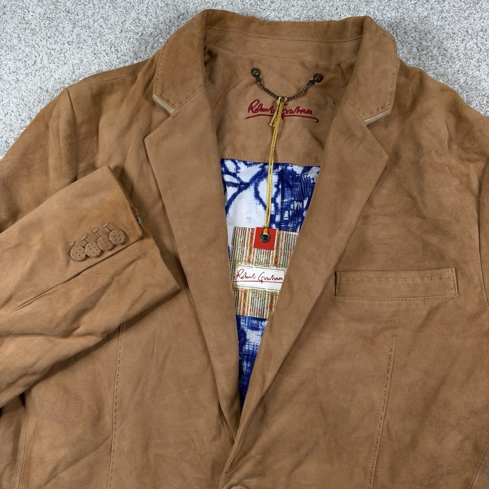 NEW Robert Graham Wythe Goat Suede Blazer Tan 42 Two Button Leather Beige